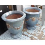 PLANTERS, a pair, French anduze style, dusk blue glaze, 52cm H x 45cm diam. (2)