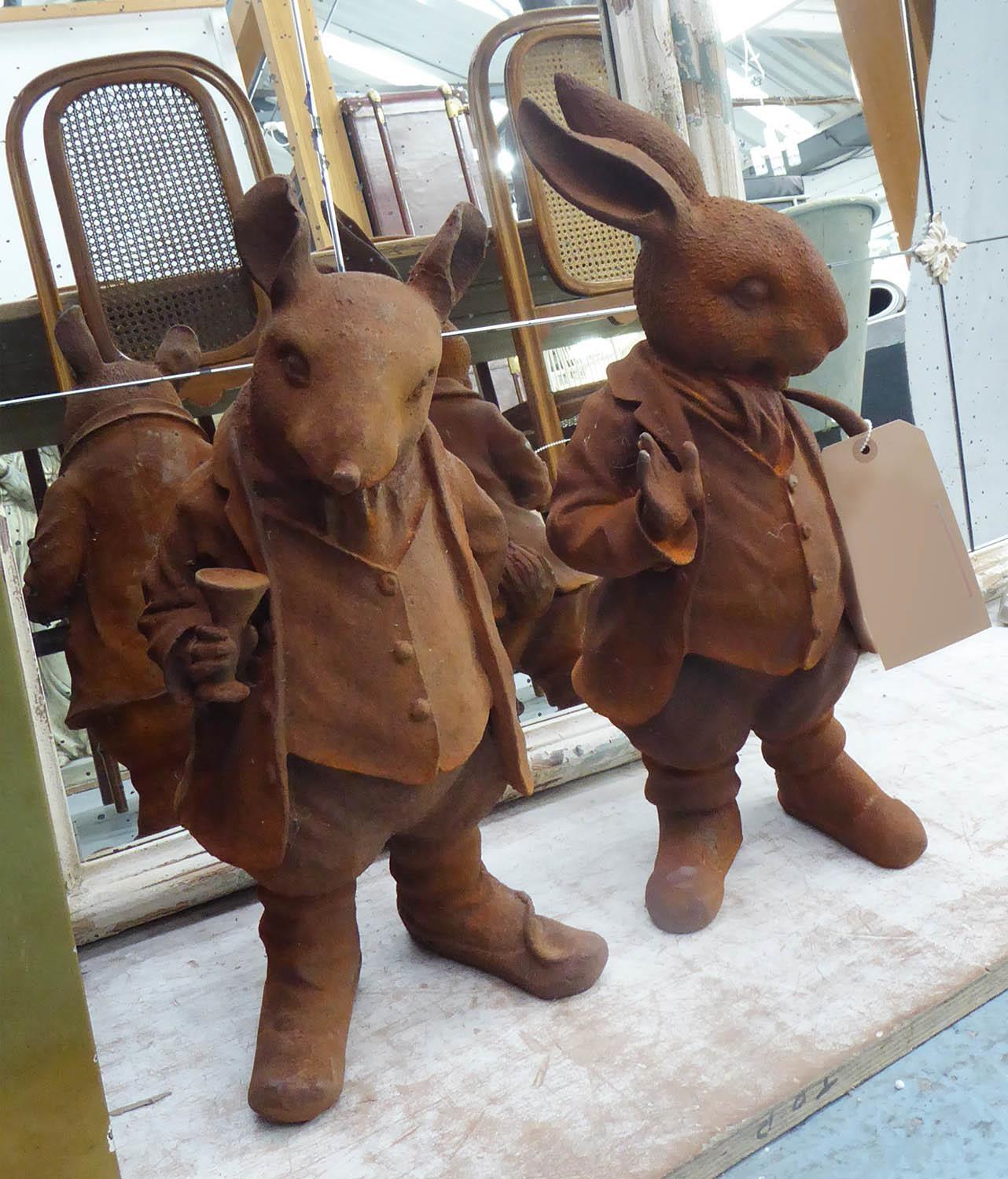 CONTEMPORARY SCHOOL, Mr Rabbit and his friend Ratty, cast iron, 46cm at tallest. (2)