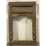 WINDOW FRAME, Middle Eastern carved wood, 110cm H x 75cm W.