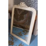 WALL MIRROR, late 19th century French cream painted and crackle glazed with a bird and torch and