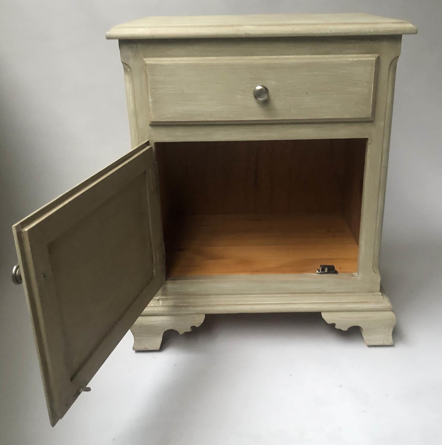 BEDSIDE CABINETS, a pair, 19th century style, traditionally grey painted, each with drawer and - Image 3 of 5