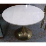 EERO SAARINEN INSPIRED SIDE TABLE, gilt and marble, 45cm x 60cm diam.