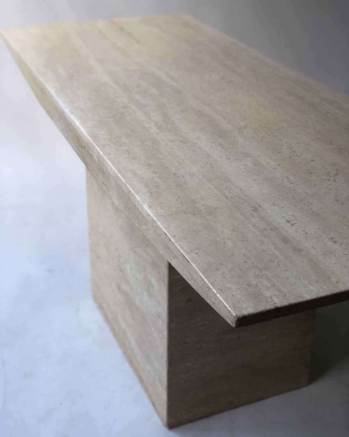 TRAVERTINE CONSOLE TABLE, 1970s rectangular with angled frieze and plinth support, 170cm x 66cm x - Image 4 of 4