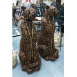 LEOPARDS, a pair, contemporary school studies, sequined finish with diamonte eyes, 78cm H. (2)