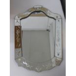 FRENCH ETCHED GLASS MIRROR, 80cm x 57cm approx. (slight faults)