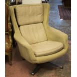 SWIVEL ARMCHAIR, mid 20th century Swedish in cord upholstery with cream cushions on an aluminium