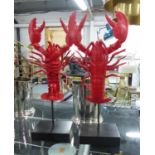 LOBSTERS, on stands, a pair, 58cm H. (2)