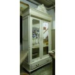 ARMOIRE, French late 19th century white painted with a pair of mirrored doors enclosing shelves