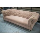 CHESTERFIELD SOFA, Victorian in buttoned pink velvet (slight faults, later front legs), 213cm W.