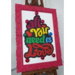 'ALL YOU NEED IS LOVE' BY BEE RICH, bespoke light up wall art, 108cm x 78cm.