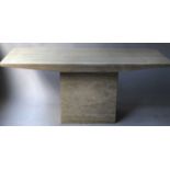 TRAVERTINE CONSOLE TABLE, 1970s rectangular with angled frieze and plinth support, 170cm x 66cm x