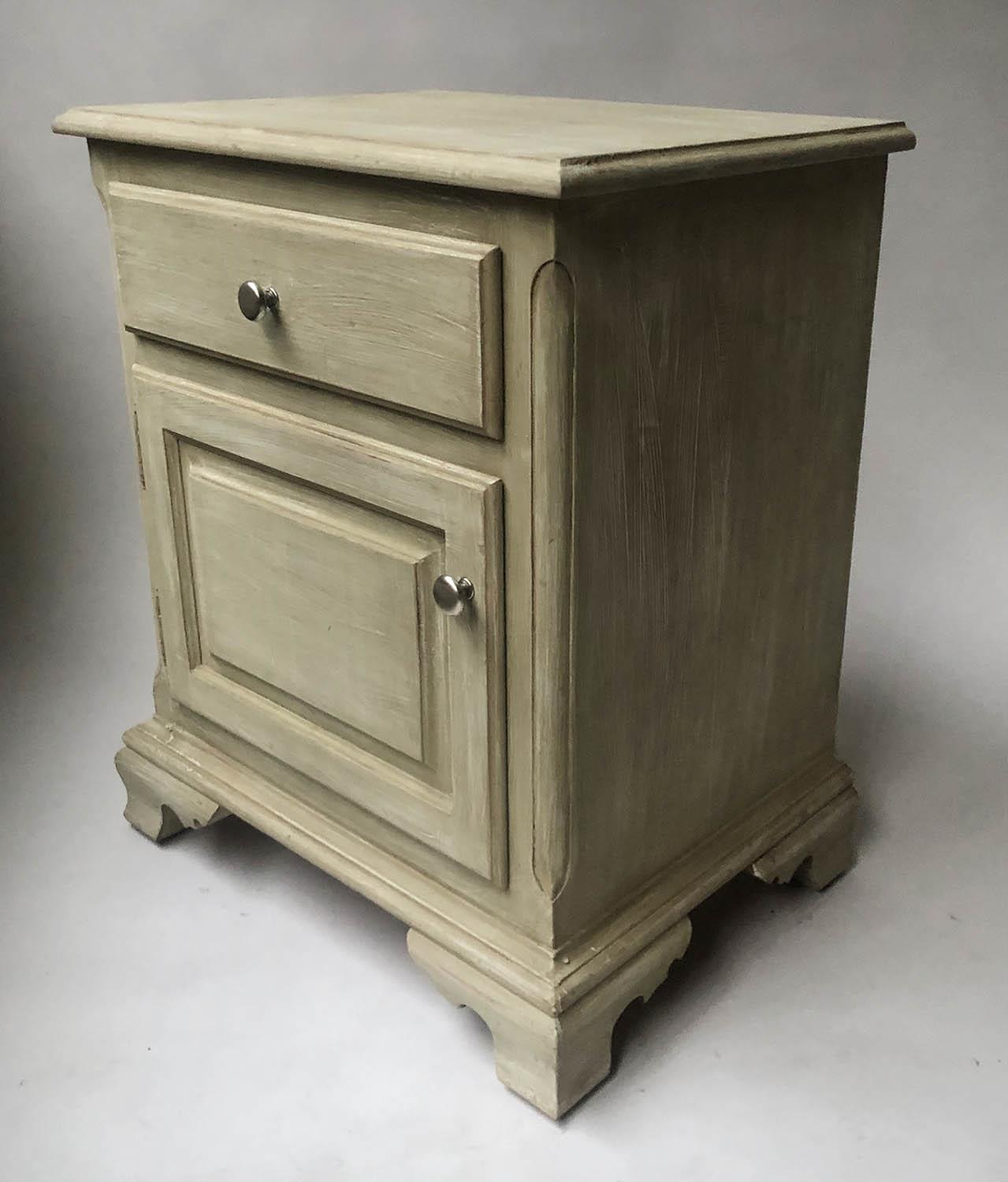 BEDSIDE CABINETS, a pair, 19th century style, traditionally grey painted, each with drawer and - Image 4 of 5