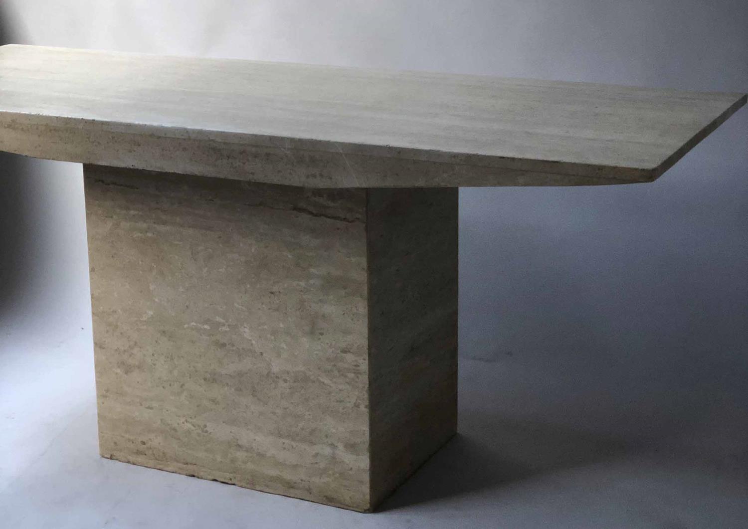 TRAVERTINE CONSOLE TABLE, 1970s rectangular with angled frieze and plinth support, 170cm x 66cm x - Image 3 of 4
