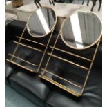 WALL HANGING VANITY MIRRORS, a pair, gilt metal, 80cm x 41cm. (2)