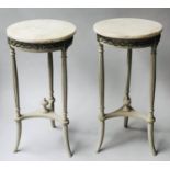 OCCASIONAL TABLES, a pair, french Louis XVI style, grey painted and silver metal mounted with