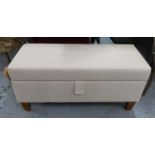 OTTOMAN, with rising lid, upholstered, 50cm H x 41cm D x 100cm W.