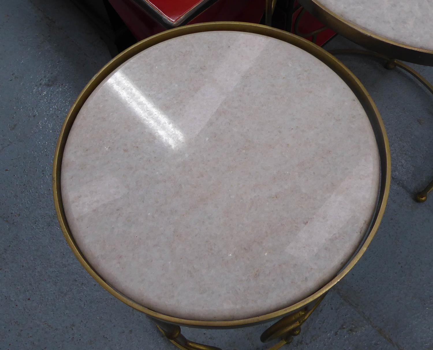 NESTING SIDE TABLES, a pair, gilt metal with marble inserts, 62cm H x 46cm diam at largest. (2) - Image 3 of 3