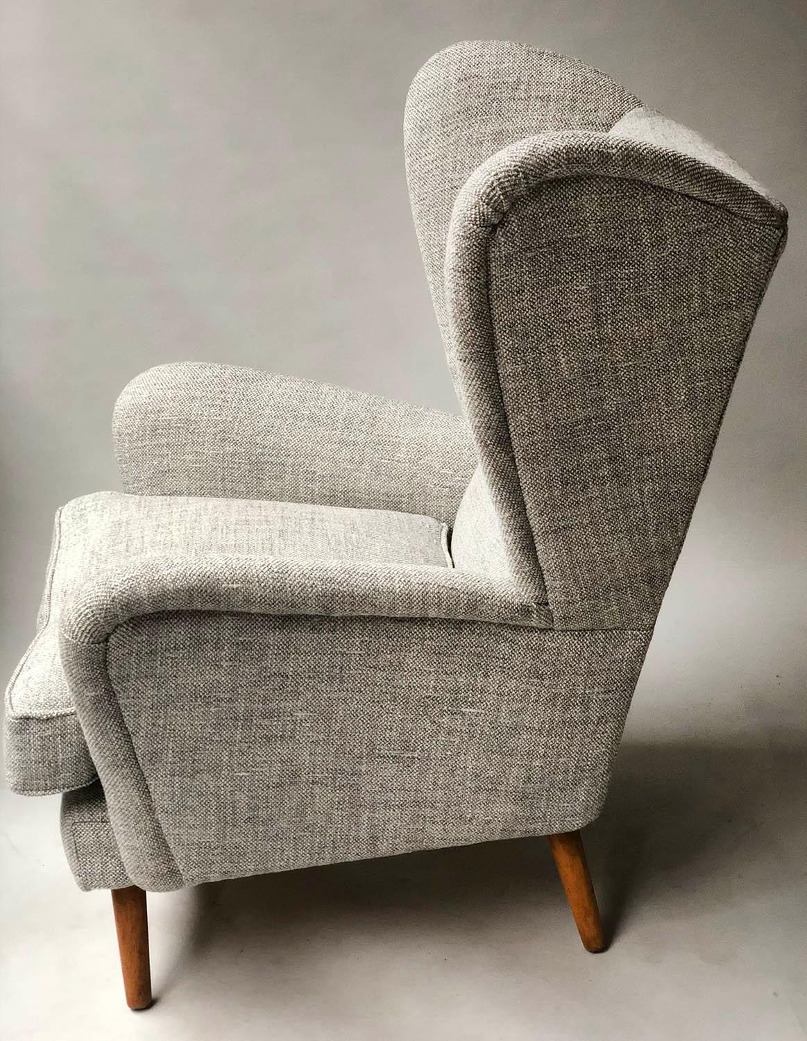 HOWARD KEITH ARMCHAIR, 1950's lounge chair newly upholstered in oatmeal soft tweed with splay - Image 5 of 5