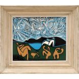 PABLO PICASSO 'Bacchanal with Pair of Lovers', linocut, suite linogravures 1962, 27cm x 32cm, framed