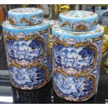 MAJOLICA STYLE GINGER JARS, a pair with covers, 25.5cm H approx. (2)