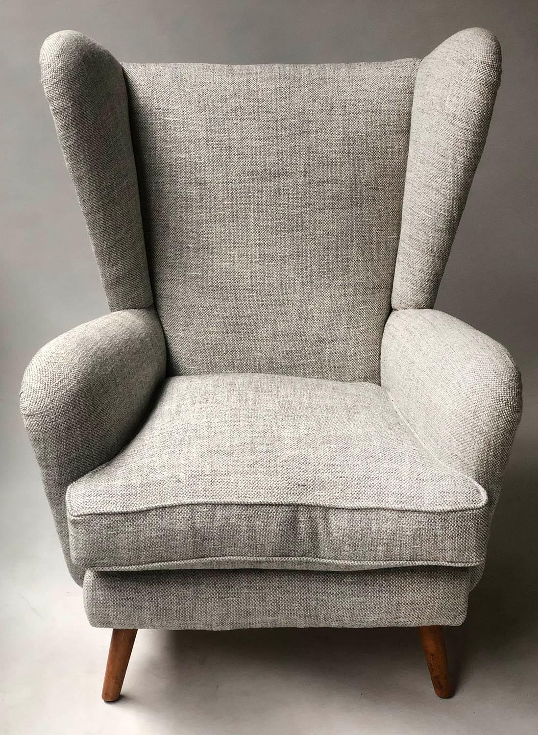 HOWARD KEITH ARMCHAIR, 1950's lounge chair newly upholstered in oatmeal soft tweed with splay - Image 2 of 5