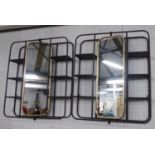 WALL HANGING VANITY MIRRORS, articulating mirror plate with shelves, 84cm x 69.5cm x 15.5cm. (2)