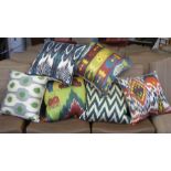 RIFAT IKAT SILK CUSHIONS, a set of six various designs. (6)