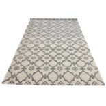 CONTEMPORARY SILK AND WOOL CARPET, 300cm x 200cm, silver Moroccan lattice design.