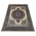 FINE PURE SILK QUM DESIGN RUG, 200cm x 150cm.