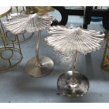 GINGKO LEAF SIDE TABLES, a pair, polished metal finish, 55.5cm tall approx. (2)
