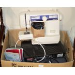 BOX CONTAINING SEWING MACHINE - AS SEEN, VARIOUS DIGI BOXES, NINTENDO DS WITH GAMES ETC