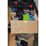 2 BOXES CONTAINING VARIOUS SCALEXTRIC & SCALEXTRIC STYLE ACCESSORIES