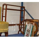 MAHOGANY TOWEL RAIL, MIRROR & VARIOUS PICTURES