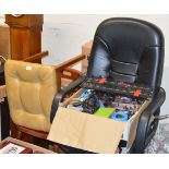 PADDED STOOL, WOODEN CHAIR & SWIVEL OFFICE CHAIR