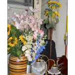 2 POINT TABLE LAMP, SUITCASE, MAGAZINE RACK, 2 MODERN BAROMETERS, DESK FAN & VARIOUS VASES WITH