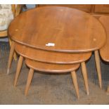 NEST OF 3 ERCOL LIGHT OAK PEBBLE TABLES