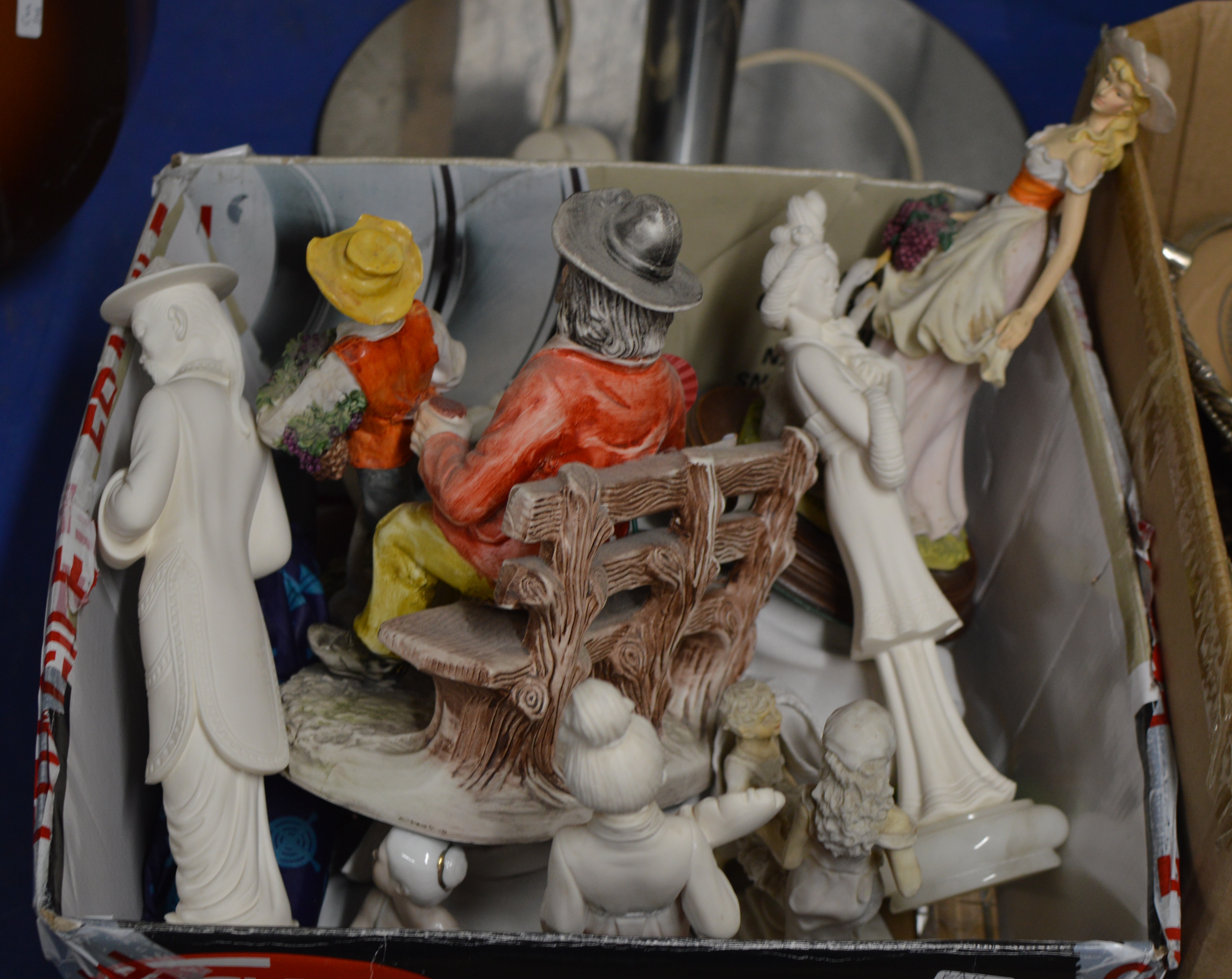 BOX WITH VARIOUS FIGURINE ORNAMENTS