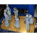 TRAY WITH 6 VARIOUS FIGURINE ORNAMENTS, LLADRO ETC