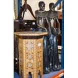 DECORATIVE TABLE & 2 LARGE AFRICAN STYLE FIGURINES