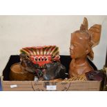 BOX WITH ORIENTAL STYLE DRAGON, VARIOUS WOODEN WARE ETC