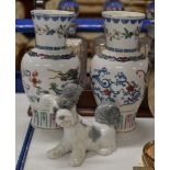 LLADRO DOG ORNAMENT & PAIR OF DECORATIVE CHINESE STYLE VASES