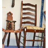 LADDER BACK CHAIR, DRIFT WOOD STYLE CHAIR & SMALL STOOL