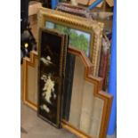 2 LARGE MIRRORS, PAIR OF ORIENTAL PANELS & GILT FRAMED PICTURE DISPLAY