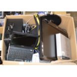 BOX WITH TOSHIBA NETBOOK, LG MONITOR, PRINTER & VARIOUS ELECTRICALS