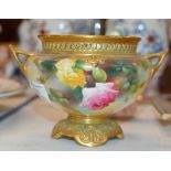 ROYAL WORCESTER HAND PAINTED URN - LID MISSING