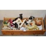 BOX WITH VARIOUS DOG ORNAMENTS & FIGURINE ORNAMENTS