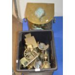 LIDDED COAL BOX & BOX WITH QUANTITY BRASS WARE