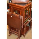 MAHOGANY GLASS TOP COFFEE TABLE WITH SIMILAR NEST OF TABLES & SET OF FOLDING TABLES