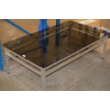 LARGE RETRO GLASS TOP COFFEE TABLE