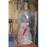 2 DISPLAY CASES WITH LARGE DOLLS